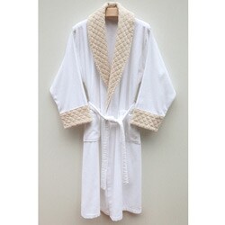 Ultra Plush Authentic Hotel and Spa Unisex Beige Velvet Trim Bathrobe