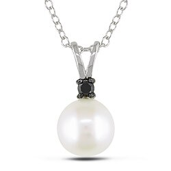 Sterling Silver Freshwater Pearl and Diamond Necklace (8-8.5 mm)