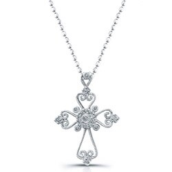 Sterling Silver 1/10ct TDW Diamond Cross Necklace (J, I2-I3)