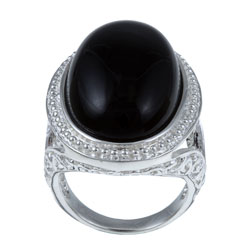 Sterling Silver Black Agate Cabochon Ring
