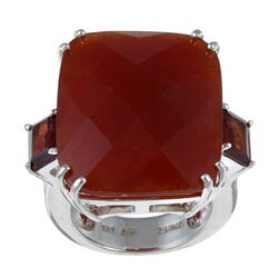 Sterling Silver Red Jade and Garnet Ring