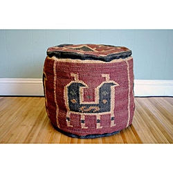 Handmade Kilim Round Puff Footstool (India)