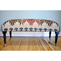 Kilim Dark Sheesham Wooden Leg Rectangular Caster Bench (India)