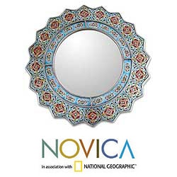 Wood and Glass 'Bluebells' Mirror (Peru)