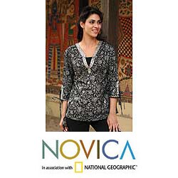 Cotton Women's 'Nocturnal Garden' Tunic (India)