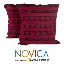 Set of Two Cotton 'Desert Wine' Cushion Covers (India)