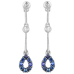 10k White Gold Sapphire and 1/10ct TDW Diamond Earrings (I-J, I2)