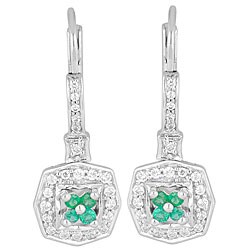10k White Gold Emerald and 1/3ct TDW Diamond Earrings (I-J, I2)