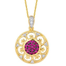 10k Yellow Gold 1/14ct TDW Diamond Ruby Fashion Pendant (I-J, I2) 