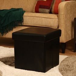 Ann Black Faux Leather Storage Ottomans (Set of 2)