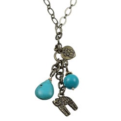Charming Life Blue Turquoise and Cat Charm 30-inch Necklace