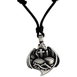 Pewter Tattoo Design Heart Necklace