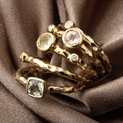 14k Gold Gemstone and 1/10ct TDW Diamond Ring Set