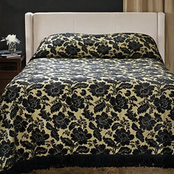 Victoria Black Floral Chenille Bedspread