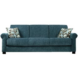 Rio Convert-a-Couch Federal Blue Chenille Rolled Arm Futon Sofa Sleeper