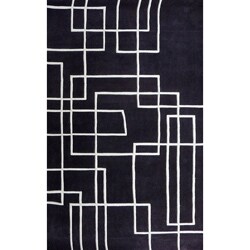 Handmade Alexa Pino Collection Charcoal Geometric Box Rug (5' x 8')