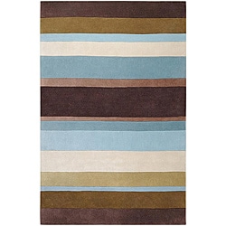 Hand-tufted Casual Brown/Blue Stripe Striped Rug (8' x 11')