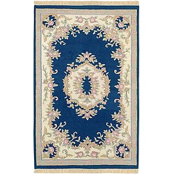 Hand-knotted Aubusson Navy Wool Rug (3'6 x 5'6)