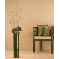 Green Bamboo/ Curly Willow 25-inch Cylinder Floor Vase