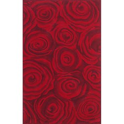 Handmade & Hand-carved Alexa Prive Red Rose Wool Rug (7'6 x 9'6)