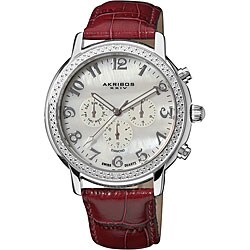Akribos XXIV Men's Swiss Diamond Day/ Date GMT Strap Watch