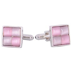 Silvertone Pink and Purple Enamel Checker Cuff Links