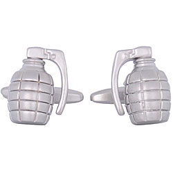 Rhodium Silver Grenade Cufflinks