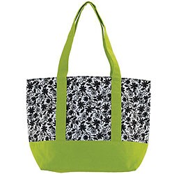 Green Floral Canvas Tote Bag 