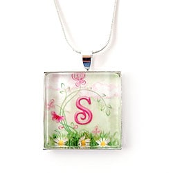 Silverplated Personalized Floral and Whimsy Monogram Necklace