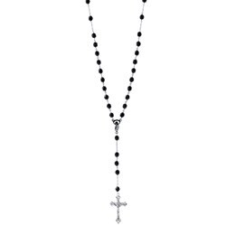 Sterling Essentials Sterling Silver 28-inch Black Crystal Rosary