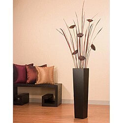 Tall Black Floor Vase with Lotus/ Tall Grass
