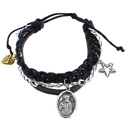 Braided Leather St. Benedict Charm Bracelet