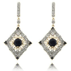 Dolce Giavonna 18k Gold over Sterling Silver Sapphire and 1/4ct TDW Diamond Earrings (I-J,I2-I3)