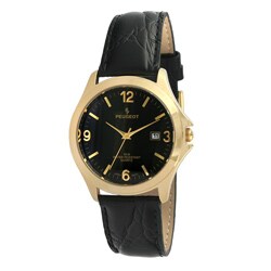 Peugeot Men's Goldtone Leather Strap Watch