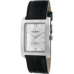 Peugeot Men's Silvertone Leather Strap Watch