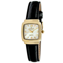 Peugeot Women's Goldtone Black Leather Strap Watch