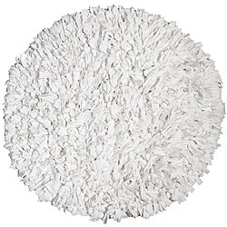 Handmade White Cotton Shag Rug (4'9 Round)