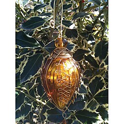 Glass and Brass Gold Kugel Trim Christmas Ornament (India)