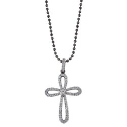 Black Sterling Silver 1/5ct TDW Diamond Cross Necklace