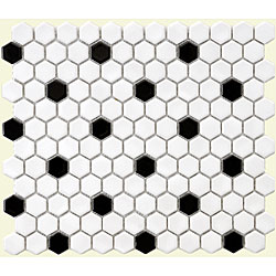 SomerTile 12x10.25-in Victorian Hex 1-in White/Black Dot Porcelain Mosaic Tile (Pack of 10)