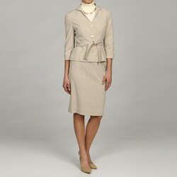 Sharagano Women's Belted 3/4-sleeve Skirt Suit