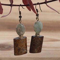 Goldplated Golden Dream Bronzite and African Blue Opal Earrings