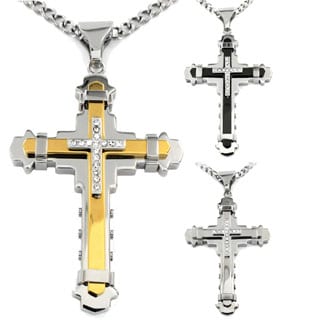 Crucible Two-tone Stainless Steel Cubic Zirconia Multi-layer Cross Necklace