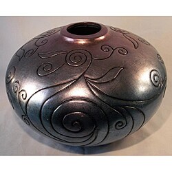 Handcrafted Metallic Blue Round Vase
