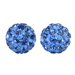 Sterling Silver Blue Crystal-studded 6-mm Ball Earrings