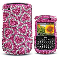 Premium BlackBerry 8520/ 8530/ 9300 Pink Silver Heart Rhinestone Case