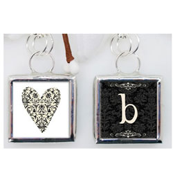 Anna and Rose Glass Black/ White Vintage Heart Monogram Charm Necklace