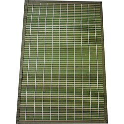 Asian Hand-woven Green Checkered Bamboo Rug (2' x 3')