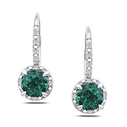 Sterling Silver Created Emerald and Diamond Earrings