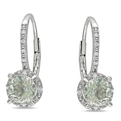 Sterling Silver Green Amethyst and Diamond Accent Earrings